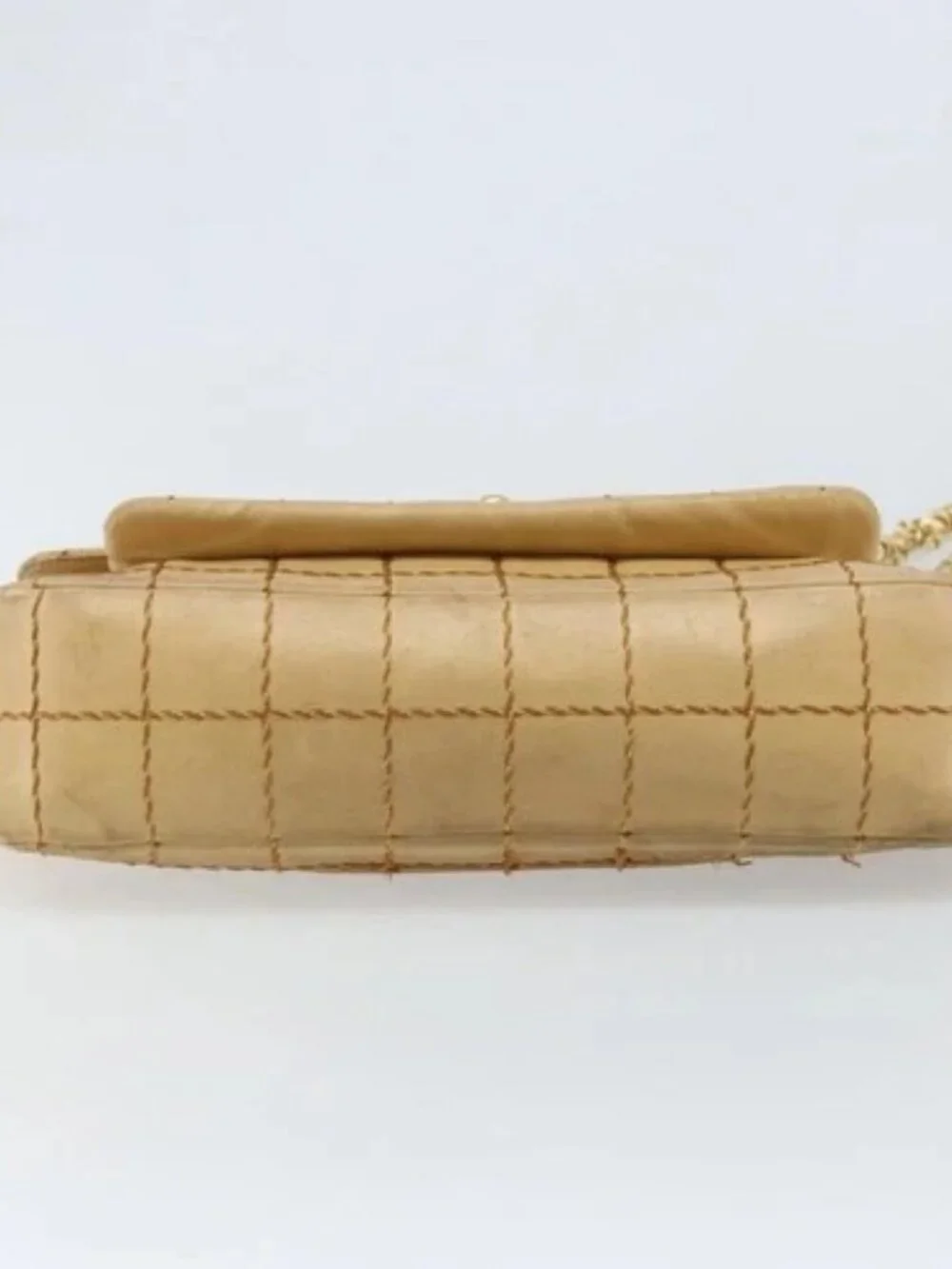 CHANEL Wild Stitch Choco Bar Chain Bag Lamb Skin Beige Gold CC Auth gh2006